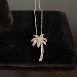 Silver and CZ palm tree pendant necklace